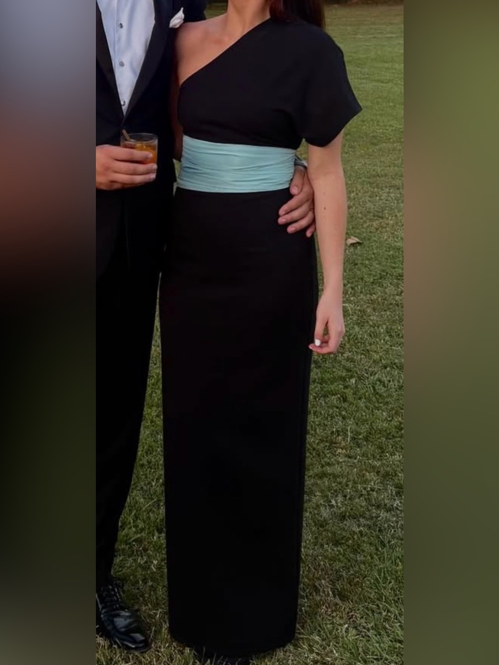 STAUD Black Maxi Dress with Mint Waistband